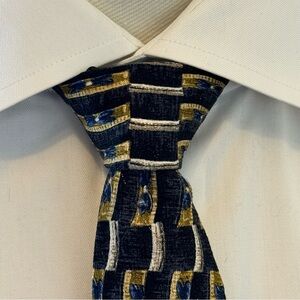 Robert Talbott Studio Men’s Necktie Black & Gold Geometric w/Blue Butterflies